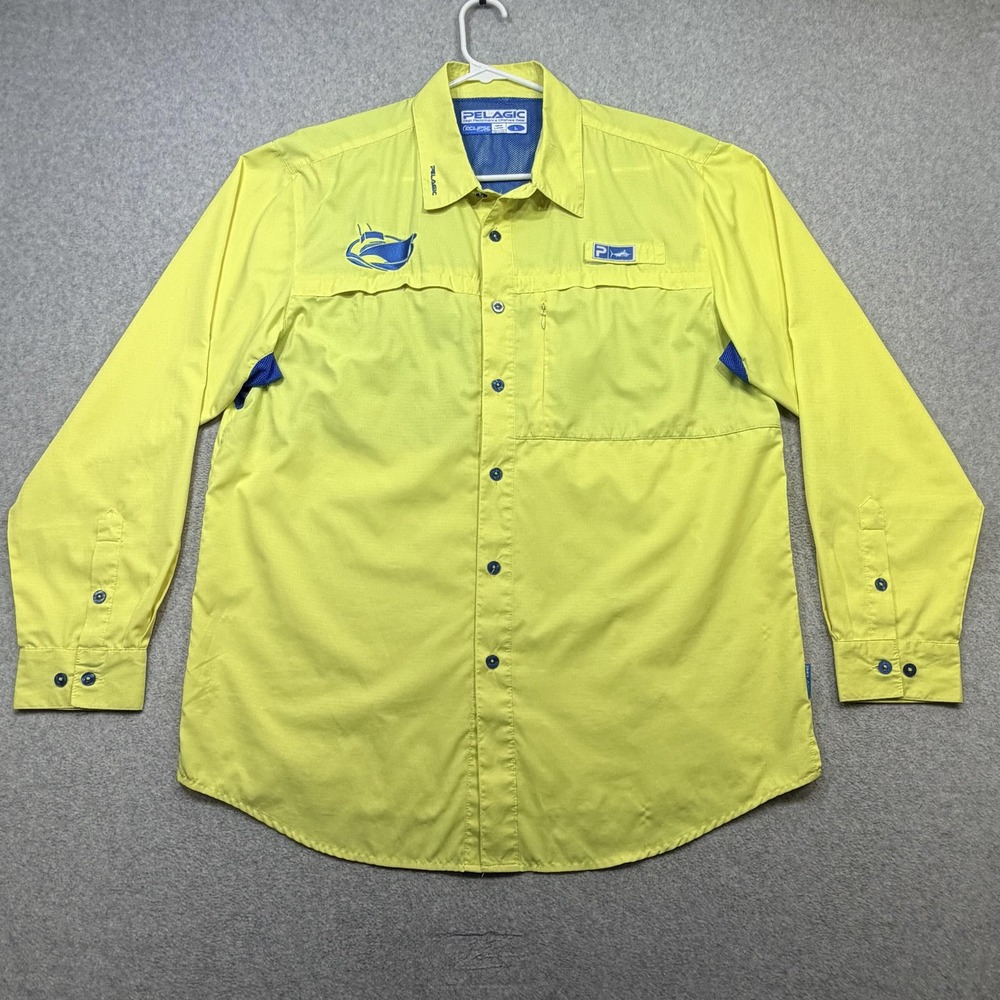 Pelagic Eclipse Guide Shirt Men Large Yellow Long Sleeve Offshore Fishing Vented